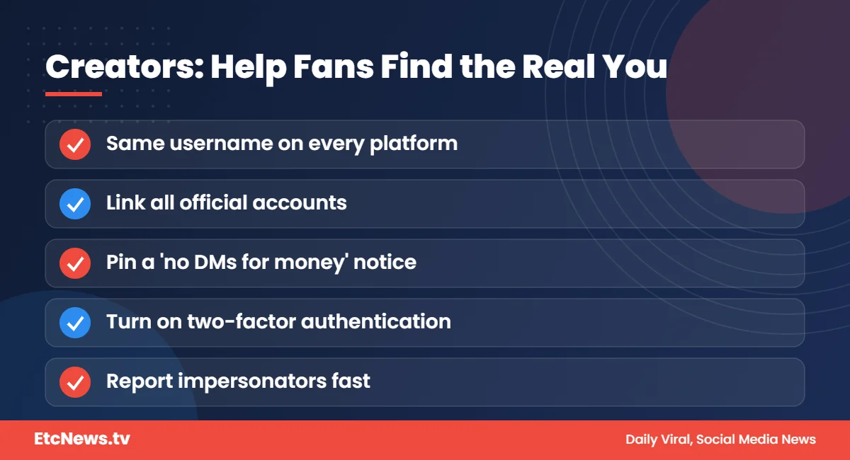 Tips for creators to protect fans from impersonation accounts